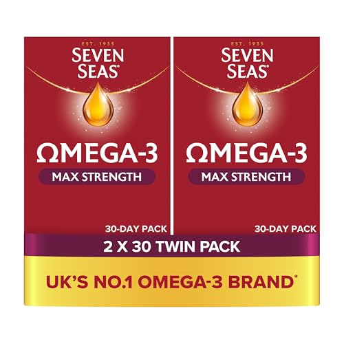 Seven Seas Omega-3 Fish Oil Max Strength 60 Capsules 2 Months Supply (2 X 30 Days Twin Pack) with Educational Leaflet