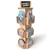 DS THE DISPLAY STORE - 3-Tier Rotating Sticker Display Stand with Bigger Slots – More Room for Stickers & Coasters – Natural Wooden Retail Rack- Card Display