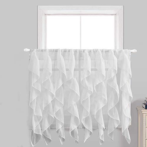 Rooney 2PC Sheer Voile Ruffled Kitchen Curtain Tiers (White, 28