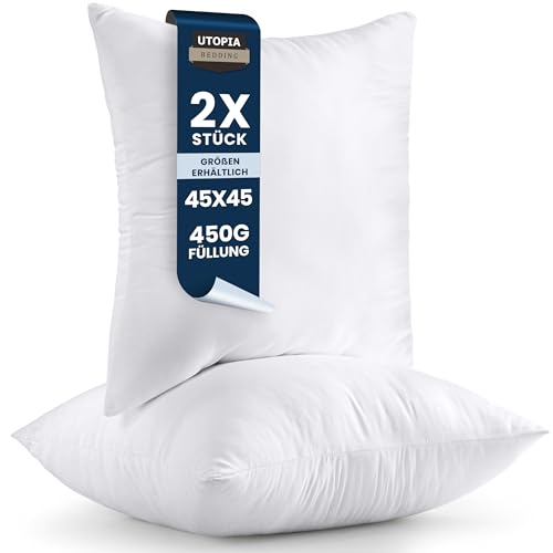 Utopia Bedding 2er Set Kissenfüllung 45 x 45 cm, Baumwollmischung Bezug, Innenkissen Füllkissen Kopfkissen Sofakissen (Weiß)