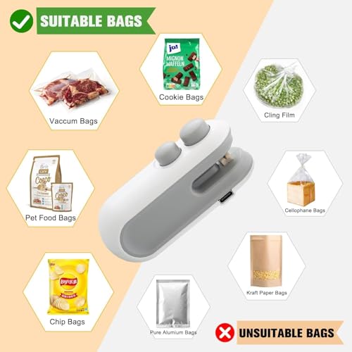 Image of SHUTTLE ART Mini Bag Sealer, Heat Bag Sealer with Cutter for Chips Snacks, Snack Bag Sealer,portable Handheld Rechargeable Vacuum Food Sealer Bag Sealing Machine for Snacks Chips Fresh Storage
