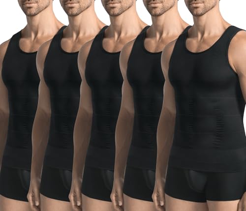 Image of 3 Pack Compression Shirt Men Body Shaper Vest Workout Tank Top | Tummy Control Slimming Undershirts,Gym Shapewear for Mens,Hides Man Boobs