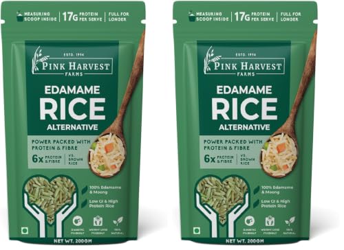 Image of Pink Harvest Farms Edamame Rice Alternative, 200g | Diabetic-Friendly | High Protein | Low GI | Gluten-Free | Keto-Friendly | Plant-Based Low Carb Rice Substitute (Pack of 2)