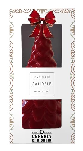 Bougie artisanale sapin de Noël - Cereria Di Giorgio - Couleur Bordeaux - Hauteur 20 cm - Avec pochette cadeau