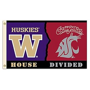 BSI PRODUCTS, INC. – Rivalry House Divided 3’ x 5’ Flag with Heavy-Duty Brass Grommets – Washington & Washington State – UW and WSU Football Pride – Durable for Indoors & Outdoors – Great Gift Idea