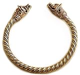LynnAround Bronze Norse Viking Wild Boar Head Twisted Cable Bangle Cuff Bracelet Arm Ring Pagan Jewelry