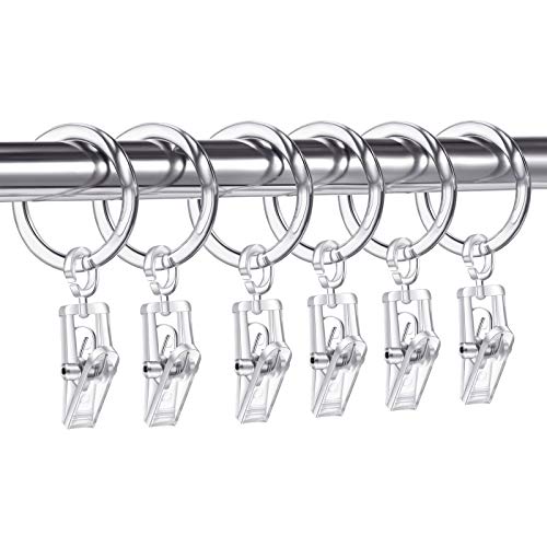 Image of Jetec 30 Pieces Plastic Curtain Rings with 30 Piece Clips Shower Curtain Rod Clip Rings, 30 mm(Clear)