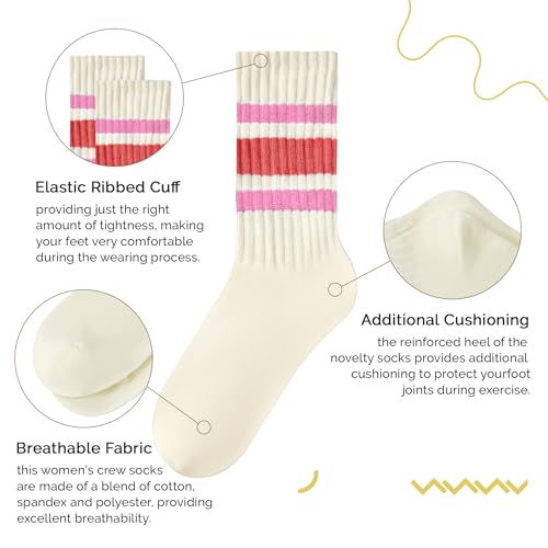 Image of Vintage Striped Crew Socks Slouchy Calf Tube Socks for Women and Men | Retro Athletic Mid-Calf Socks, Stretchy Knit Casual Comfort for Running Golf Tennis Volleyball & Daily Wear