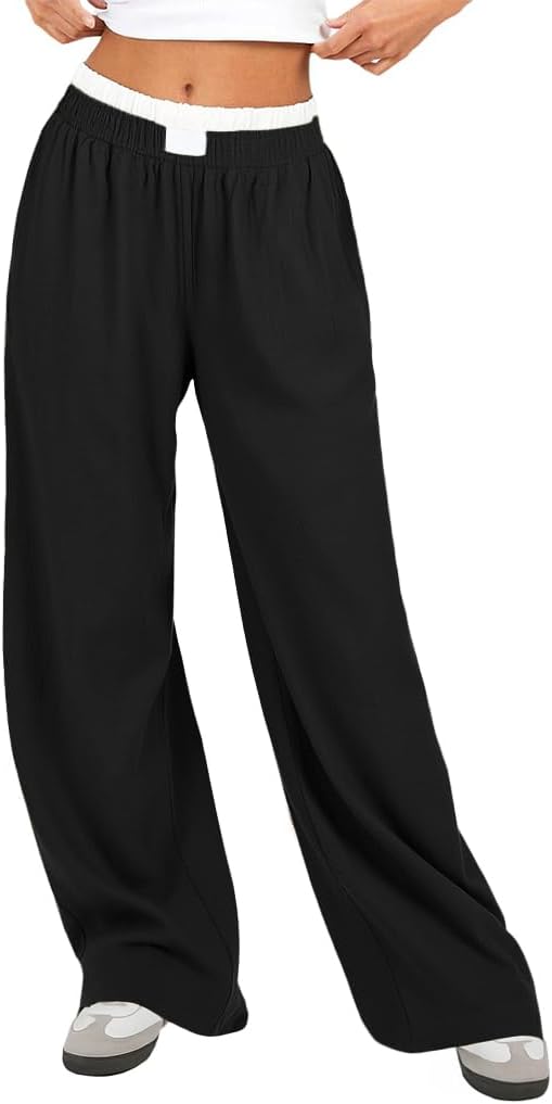 Women Pajama Pants Striped Wide Leg Elastic Waist Lounge Pj Bottoms Sleepwear