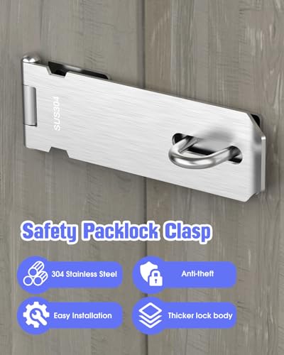 YogePote Door Lock Hasp Latch, 5 Inch Stainless Steel Hasp Lock, Door Padlock Clasp Hasp Latch Lock with Screws, Gate Lock Hasp Latch for Outside Doors, Sheds, Fence, Cabinets, Lockers (Silver -1pc) - Image 2