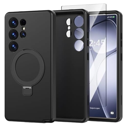 ACKETBOX Capa magnética projetada para Samsung Galaxy S25 Ultra, com protetor de tela + suporte, capa protetora à prova de choque, capa para Galaxy S25 Ultra 5G 6,8 polegadas (preta)