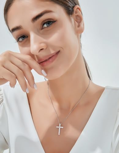 MomentWish Cross Necklace for Women, Christian Gifts for Her, Moissanite Cross Pendant, 925 Sterling Silver Necklaces Religious Anniversary Birthday Gifts for Women-2
