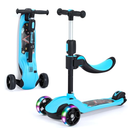 BremToy Roller Kinder mit Abnehmbarer Sitz, Kinder Roller mit Stufenlos Einstellbar, Kinder Scooter mit PU Rädern, Faltbarer Kinderroller für Kinder von 3-12 Jahren (Blau)