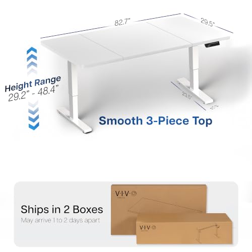 Image of VIVO White 83 x 30 in Standing Desk, DESK-KIT-1W8W | Electric, Holds 220 lbs, Sit Stand, Height Adjustable, Extra Deep Table Top, Memory Presets, 1B Series, White Frame
