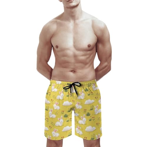 Hawaiian Shorts for Men - Comfy Cute Bunny Clouds Print Mens Swim Trunks Bathing Suits with Mesh Lining2