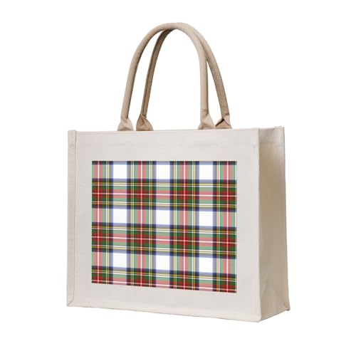 Stewart Royal Dress Plaid Scottish Canvas Tote Bag For Women - Washable Reusable Bag With Wide Comfort Handles, Ideal For Camping, Beach & Groceries