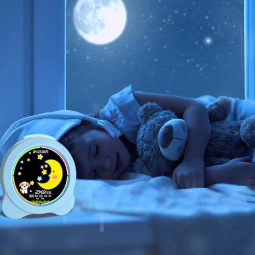 Sinoviwe Kids Alarm Clock Sun & Moon LED Display with Day & Date OK to Wake Clock with Night Light for Kids Children's Sleep Trainer Gift for Boy and Girls (Blue) - image 8