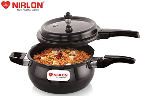 Image of NIRLON Induction Base Hard Anodized Aluminium Outer Lid Handi Pressure Cooker, Black, 5 Litres