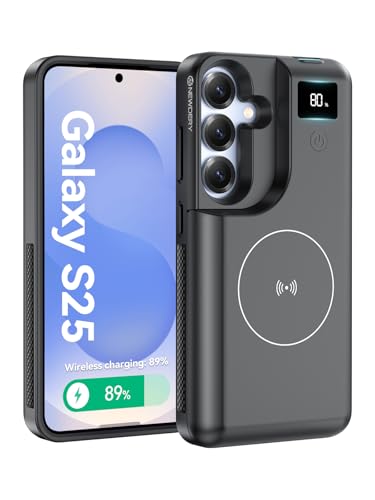 Custodia per Samsung Galaxy S25 da 6.2 8000 mAh con display LED caricatore wireless Qi e ricarica rapida USB C da 20 W supporto dati Sync nero