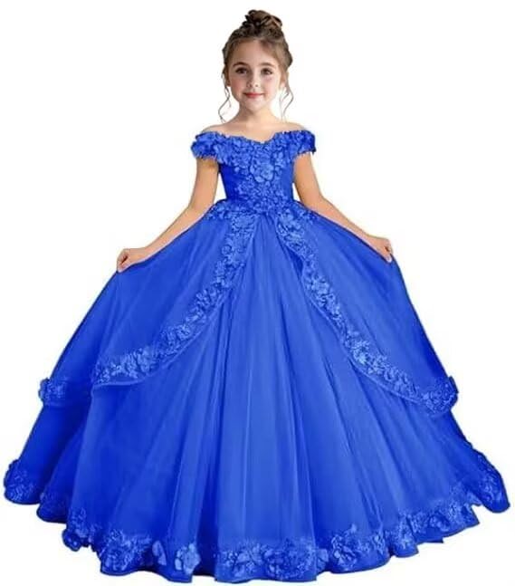 CHONLuo Flower Girl Dresses for Wedding Off Shoulder First Communion Dress Lace Appliques Pageant Party Prom Ball Gown