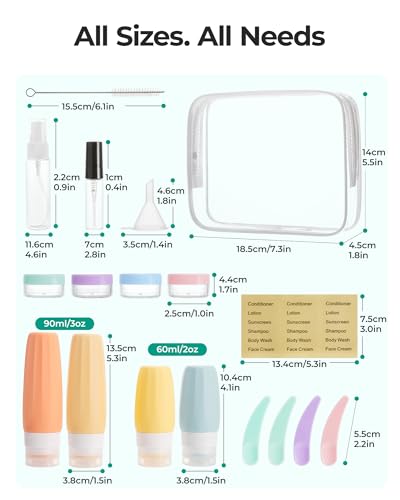 Image of BAGSMART 18 Pack TSA Approved Travel Bottles for Toiletries, Leak Proof Silicone Travel Size Containers Bottles for Shampoo, Rose Pink