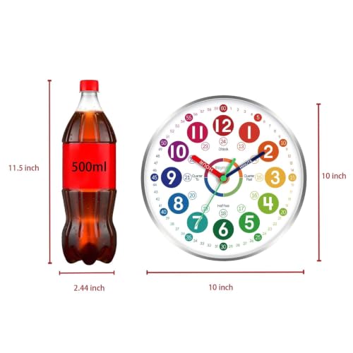 Image of Roymnie 14 inch Wall Clock for Kids Learning Silent Battery Operated Teaching