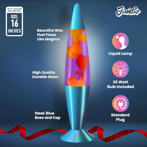 Image of JAMBO 16 inch Beautiful Lamp- Purple with Yellow /Orange Wax, Relaxing Liquid Light, Night Light Nightlight, Home Decor Living Room Office Bedroom Lamp for Adults Teens Kids, Magma Motion