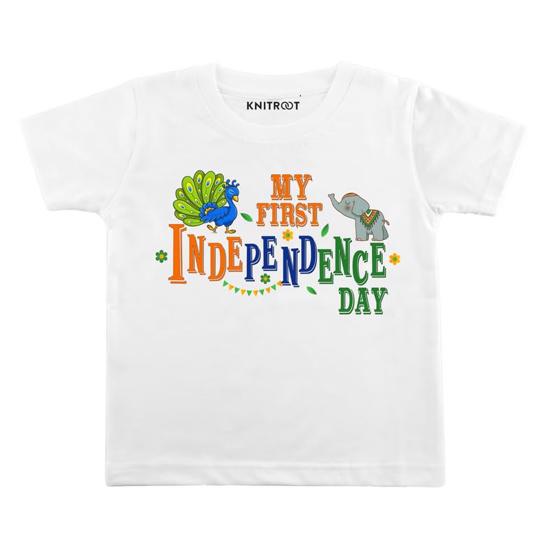 KNITROOT Independence Day Cotton White T-Shirt, My First Independence Day, Unisex Kids Half Sleeve Regular Fit, Round Neck, 0 Months-16 Years for Boys & Girls-image-42