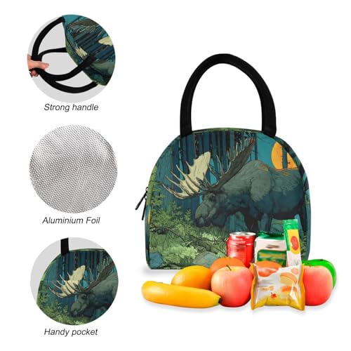 Backpack Lunch Box Set Large Capacity Travel Backpacks and Insulated Lunch Bag for Commute Hiking Picnic Anime Moose Print4