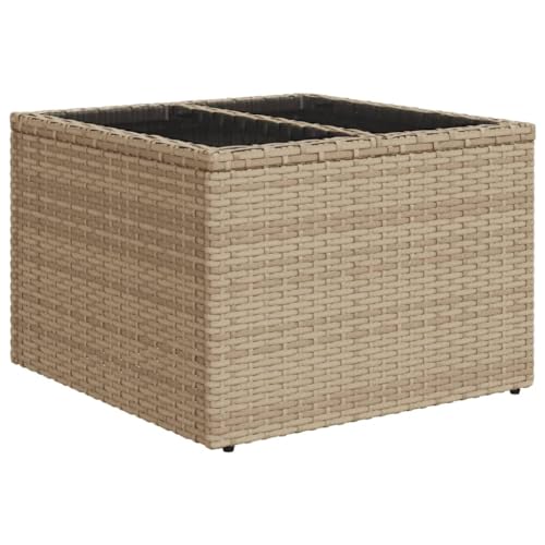 vidaXL Table de Jardin Dessus en Verre, Table Basse, Meuble de Pique-Nique Terrasse Patio Balcon Cour Extérieur, Beige Résine Tressée