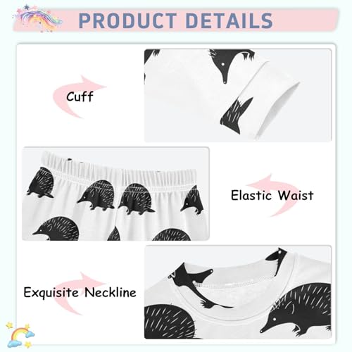 Pajama Sets Long Sleeve Black and White Armadillos Pattern Soft Comfy Sleepwear 2 Piece PJS 3-8T4