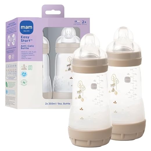 MAM 9oz Easy Start Anti-Colic+ Wide Neck Vented Baby Bottle, Medium Flow Breastfeeding-Like Nipple, Reduces Colic Gas & Reflux, Easy to Clean, BPA Free, 2+ Months, Made in Europe, 2 Pack, Unisex
