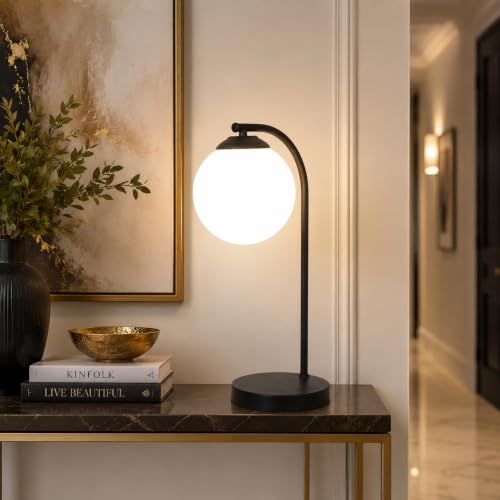 Image of tu casa Black Metal Table Lamp | White Glass Shade | Durable Metal Construction | Modern Home Decor | Without Bulb | Ambient Lighting for Bedroom, Living Room, Lounge, Office, Study & Festival Gifting
