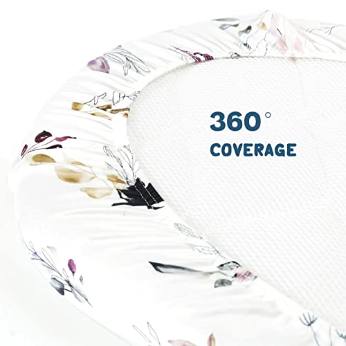 Image of GRSSDER Stretchy Ultra Soft Fitted Bassinet Sheet Set 2 Pack, Bassinet Sheets Fit for Cradle Moses Basket Oval Rectangle Mattresses, Snug and Safe for Baby, Stylish Watercolor Flora