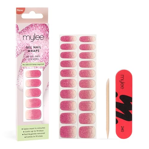 Mylee Gel Nail Wraps [Pink Stardust] – 20 Pre-Cured Gel Stickers for Instant Mani – No Lamp Needed, Chip-Resistant, Glossy Finish, Lasts Up to 14 Days – Easy to Apply, Vegan & Cruelty-Free