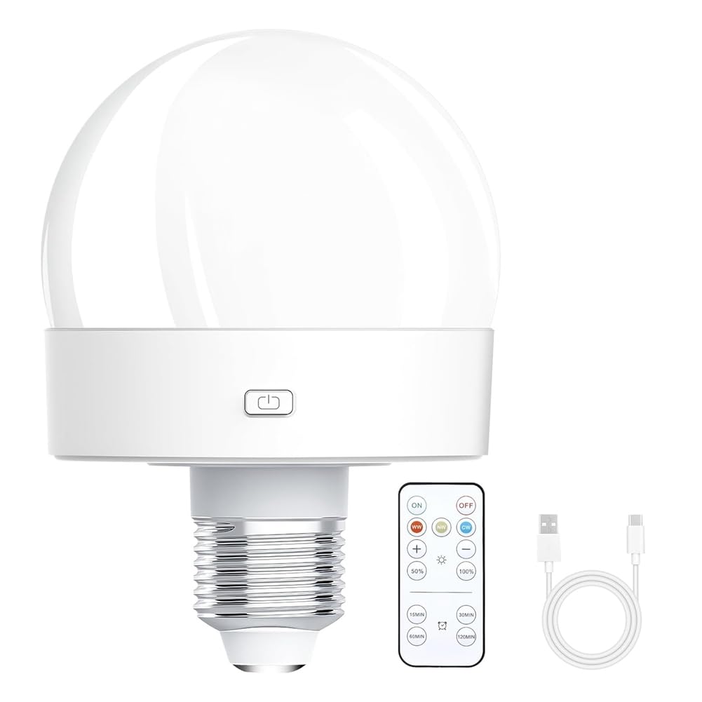 CTRLZS Rechargeable Battery Operated Light Bulbs, 300LM E26 in Light Bulb for Lamps with Remote Control Dimmable&Timer