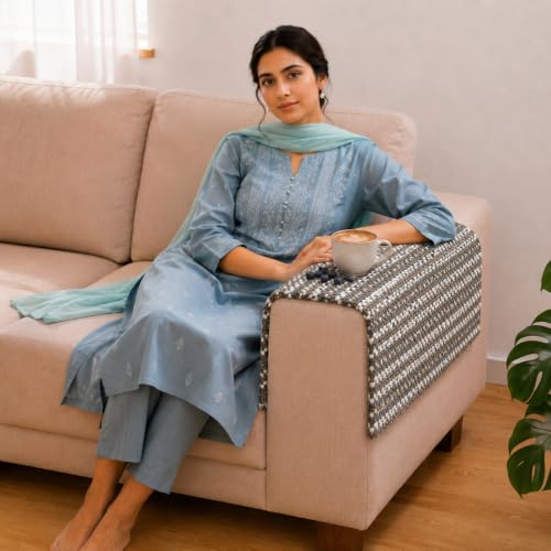 Image of STITCHNEST 'Nomad Weave Collection' Sofa Armrest Cover | Elegant Jacquard Fabric, Washable & Durable for Modern Living (18 x 22 Inches) 56