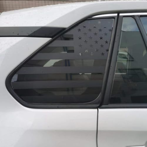 Image of American Flag Decal Car Rear Side Window Sticker Matte Black Rear Quarter Window DIY Sticker Left and Right Side Window Cling Car Exterior Decoration Accessories, for RAV4 2019-2021