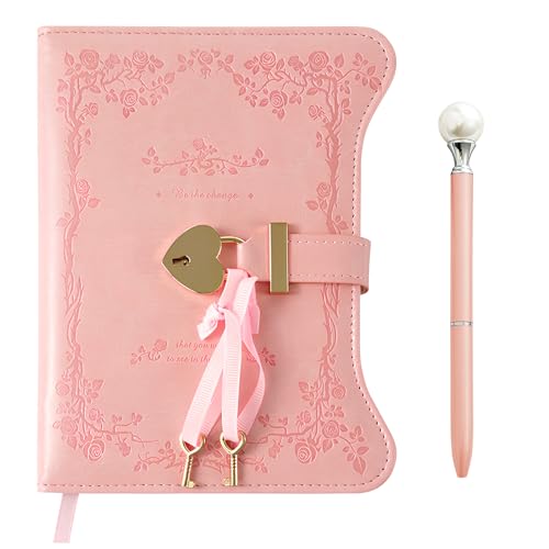 heavenlife Journal Intime Filles, B6 Carnet de Notes Cuir PU, Cahier de Voyage avec Clé +Stylo, Agenda Secret avec Cadenas en Forme de Coeur, 180/360 Feuilles...
