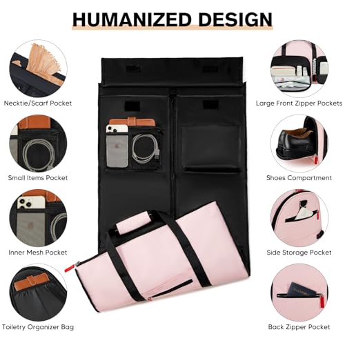Rolling Garment Bags for Travel, Garment Bag with Wheels, Convertible Garment Duffel bag, Carry On Garment Bag with Shoe Compartment, Rolling Duffel Bag with Detachable Trolley System-Pink4