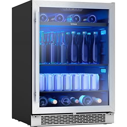 Zephyr Brisas 24 Inch Wine Fridge Single Zone Under Counter – Countertop Beverage and Wine Cooler Cellars Cabinet Wine Bar Drink Refrigerator for Home Freestanding with Glass Door, 8 Bottles, 112 cans