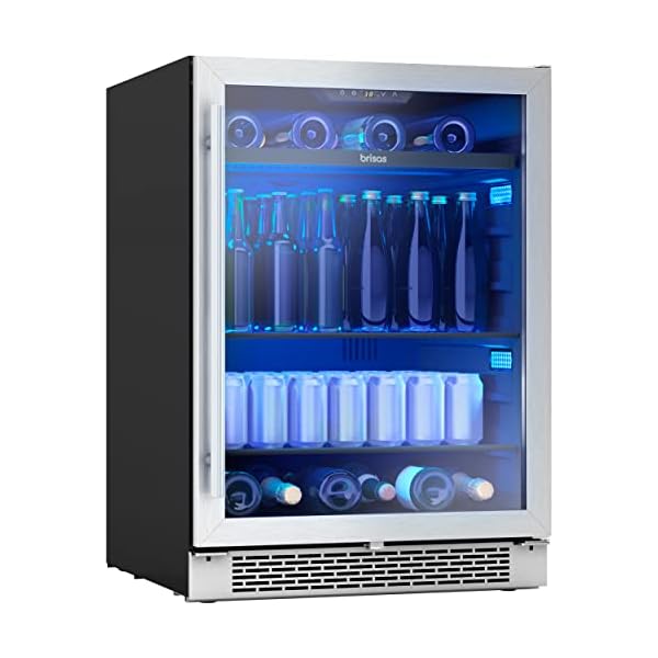 Brisas 24 Inch Wine Fridge Single Zone Under Counter – Countertop Beverage and Wine Cooler Cellars Cabinet Wine Bar Drink Refrigerator for Home Freestanding with Glass Door, 8 Bottles, 112 cans