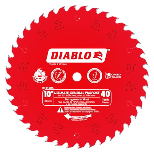 Image of Diablo Wood Demon Ultimate General Purpose Saw Blade - 10 inch Diameter, 40 Hi-ATB Teeth, 5 /8 inch Arbor, 0.095 inch Kerf, 18 Hook Angle, 0.071 inch Plate, 7000 Max RPM - D1040UX