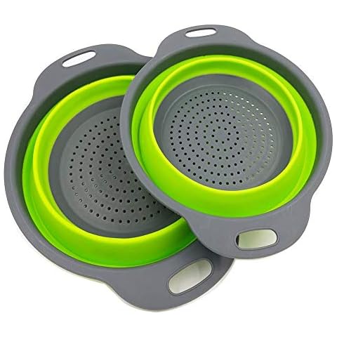 2 Collapsible Colander Mixing Bowl Strainer and Colander Set Silicone Colander Bowls Use for Draining Fruits Vegetables and Pastas by Bellagione (Green) Cover