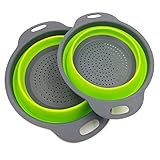 2 Collapsible Colander Mixing Bowl Strainer and Colander Set Silicone Colander Bowls Use for Draining Fruits Vegetables and Pastas by Bellagione (Green)