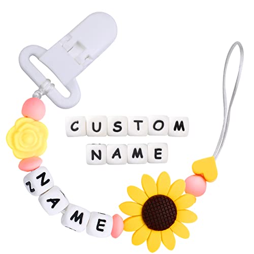 Image of Personalized Stroller Clip with Name，Baby Girl Silicone Toy Baby Birthday Shower Gift (1-7(Name Letters), Grey Black)