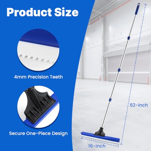Image of 16 inch Notched Epoxy Floor Squeegee with 62 inch Long Handle for Coatings, Sealers