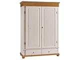 Farbe: weiß/antik möbelando Kleiderschrank Schrank Massivholzschrank Schlafzimmerschrank Silvana I 199 cm weiß/antik