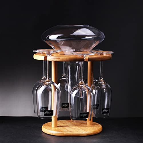 Soporte de vino de bambú para mesa, 1 botella y 6 copas miniatura 1