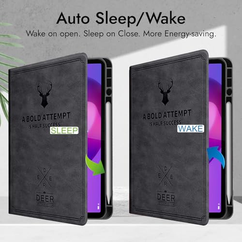 Image of Robustrion Cover for Lenovo Idea Tab Plus 12.1 inch Cover Case with [Pencil Holder], Deer Flip Cover Case for Lenovo Idea Tab Plus Tablet Cover [Auto Sleep Wake Support] - Black